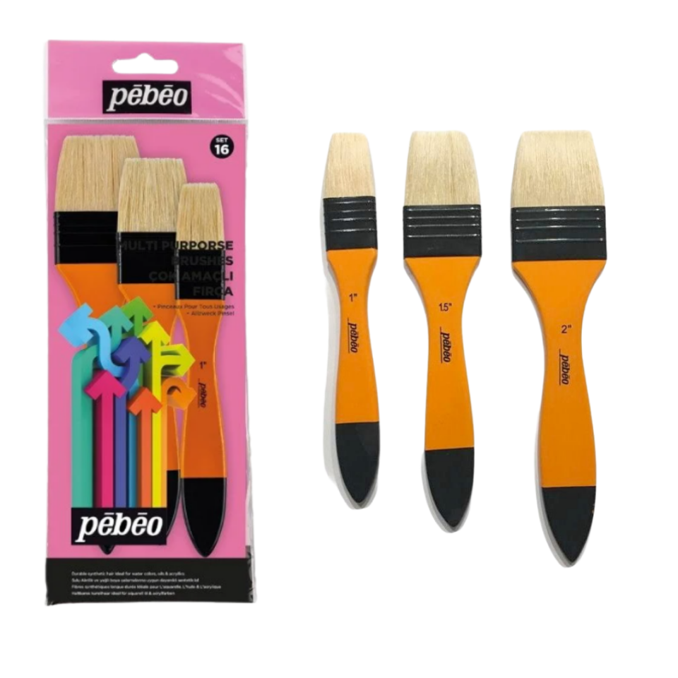 Pebeo 3'Lü Fırça Seti Zemin Fırçası Beyaz Bristle Kıl Set-16
