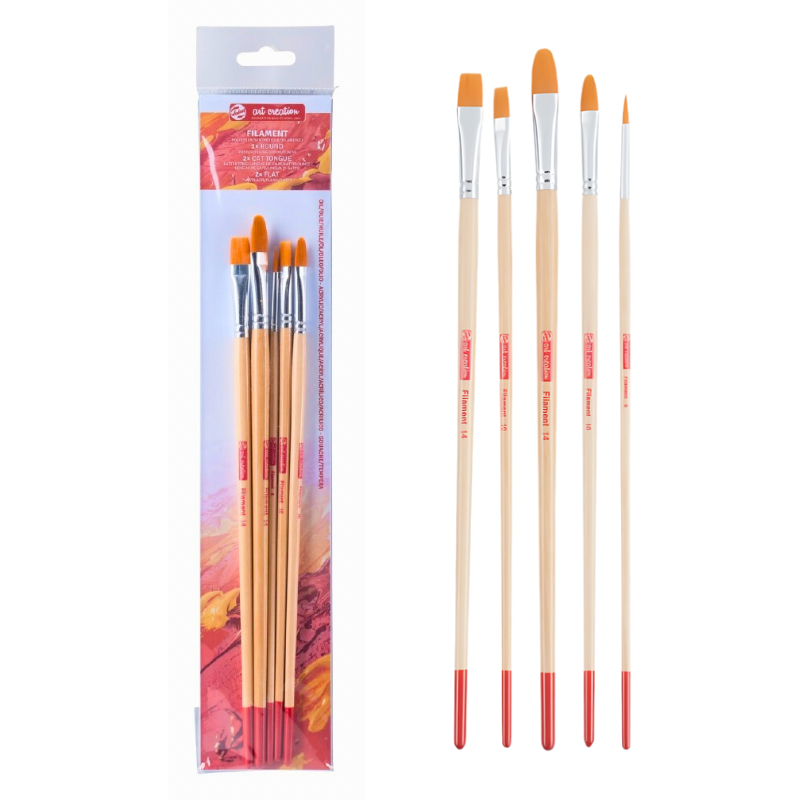 Royal Talens Art Creation Sentetik Fırça Seti 5'Li (Yuvarlak, Düz, Kedi Dili Uç)