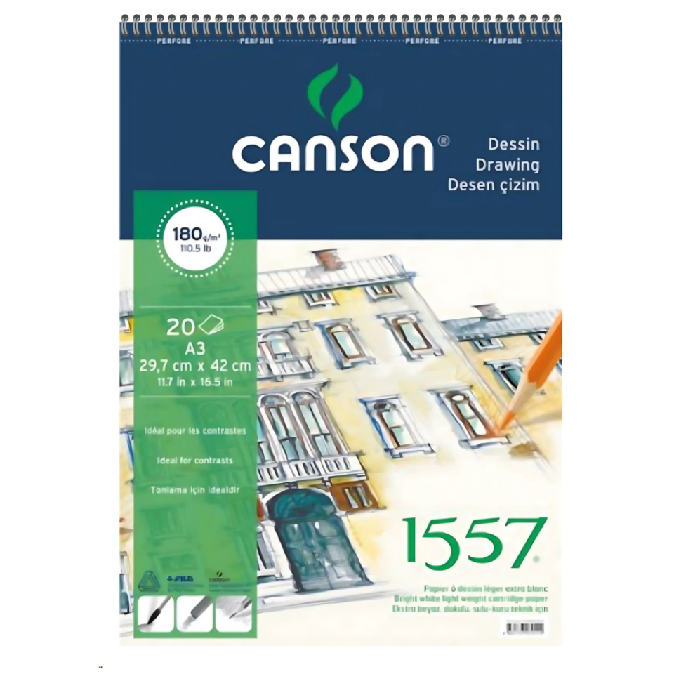 Canson Canson 1557 Eskiz Spiralli Çizim Defteri A4 180 gr 20 Sayfa