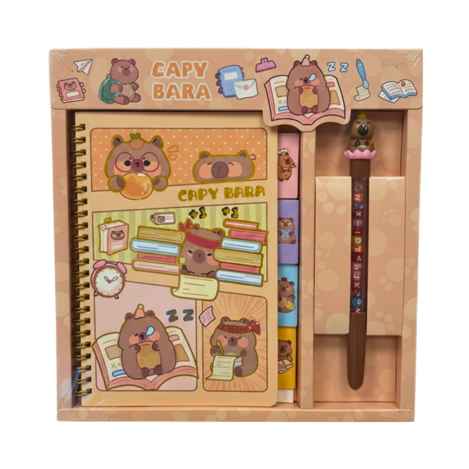 Capybara Kırtasiye Seti – Spiralli Ayraçlı Defter + Tükenmez Kalem