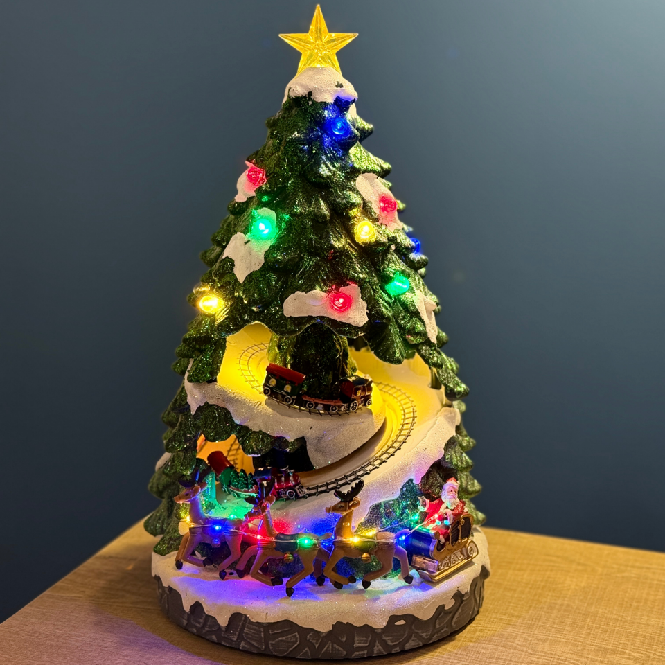 Işıklı Müzikli Hareketli Noel Ağacı ve Tren Dekoru – Christmas Tree Train Village