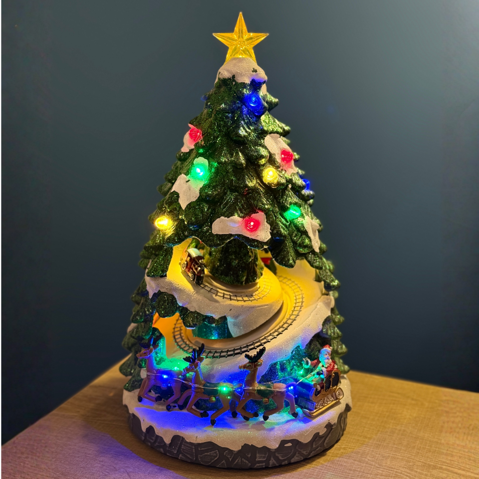 Işıklı Müzikli Hareketli Noel Ağacı ve Tren Dekoru – Christmas Tree Train Village