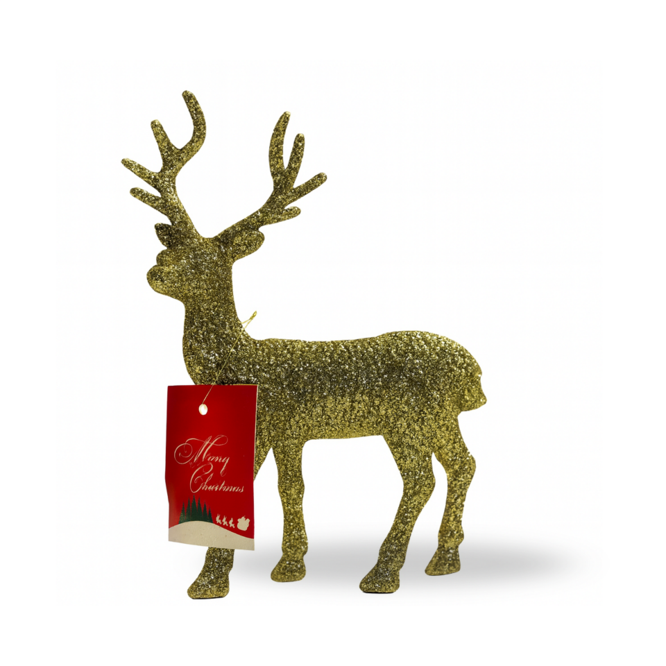 Altın Simli Dekoratif Noel Geyiği – 16 cm