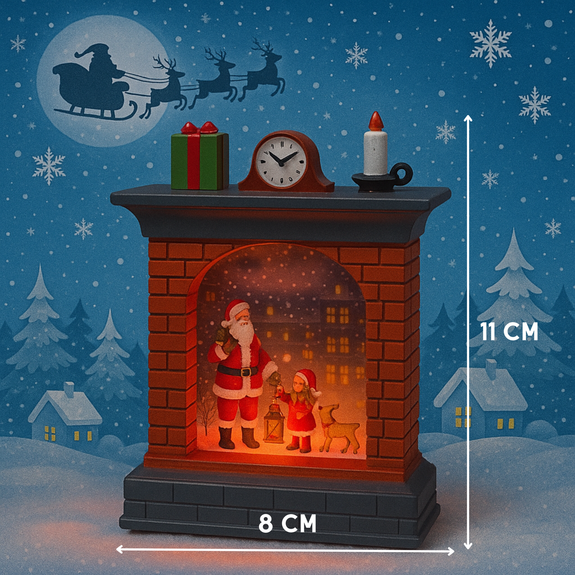 Pilli Işıklı Renk Değiştiren Mini Şömine – Yılbaşı Dekoru (11 cm)