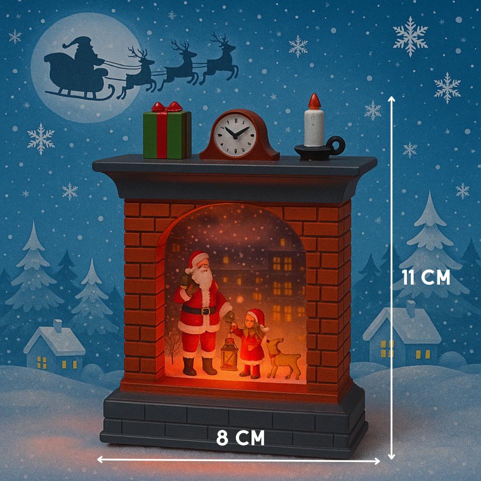 Pilli Işıklı Renk Değiştiren Mini Şömine – Yılbaşı Dekoru (11 cm)