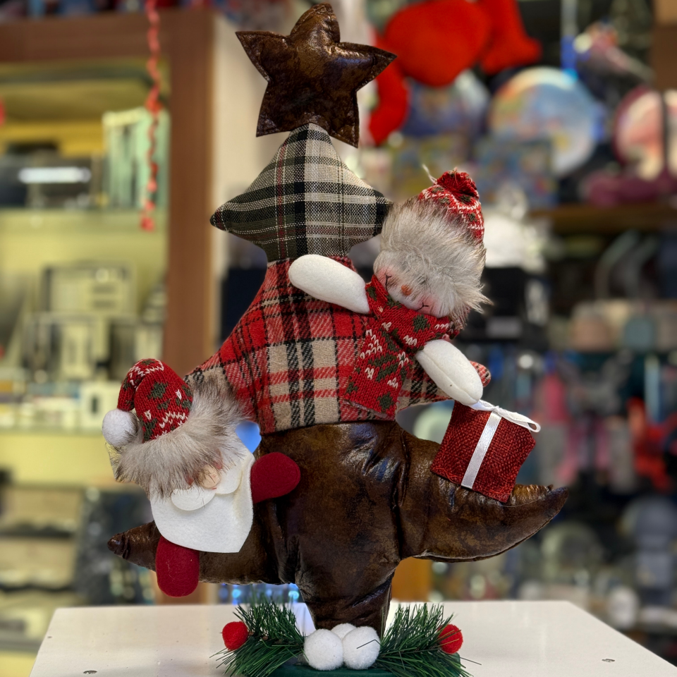 Ekose Yılbaşı Ağaçlı Kardan Adam ve Noel Baba Dekoru – 35 cm