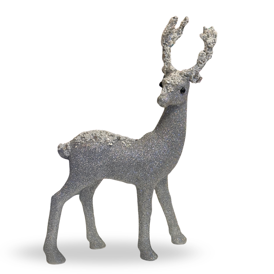 Işıltılı Gümüş Yılbaşı Geyik Dekoru – 30 cm
