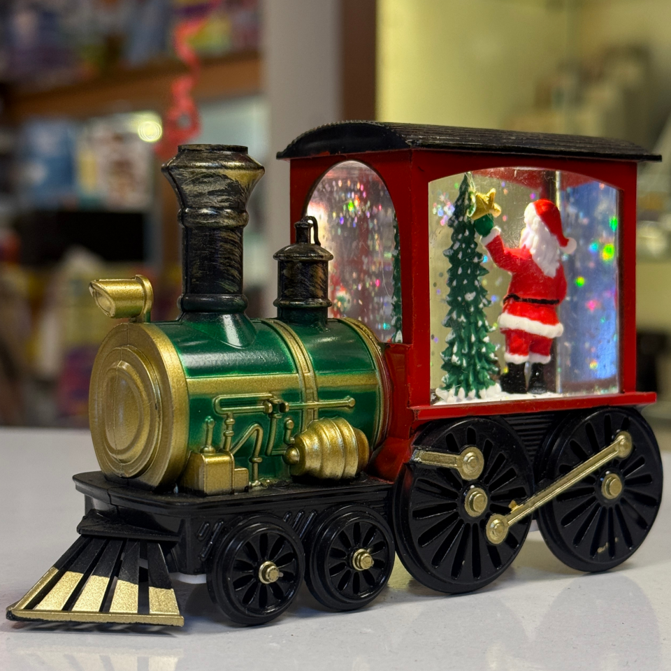 Işıklı Kırmızı-Yeşil Yılbaşı Tren Dekoru – Pilli Kar Efektli