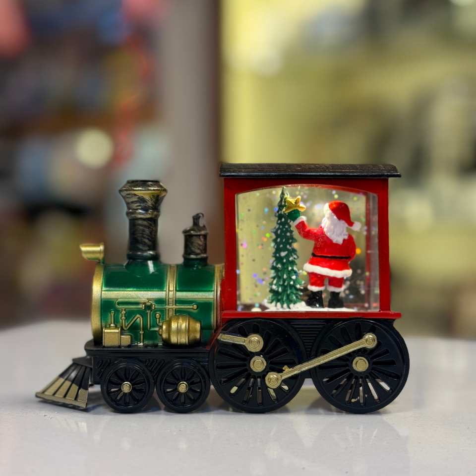 Işıklı Kırmızı-Yeşil Yılbaşı Tren Dekoru – Pilli Kar Efektli