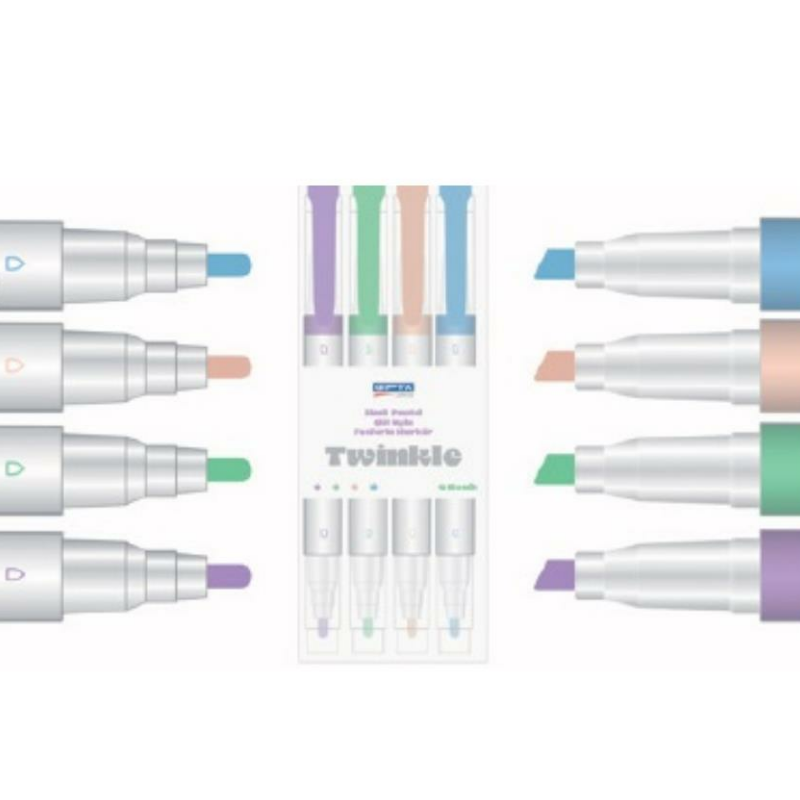 Gıpta Twinkle Fosforlu Markör Pastel Simli Çift Uçlu 4 Renk