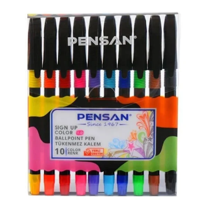 Pensan Sign Up 1mm Renkli Tükenmez Kalem Seti 10'lu