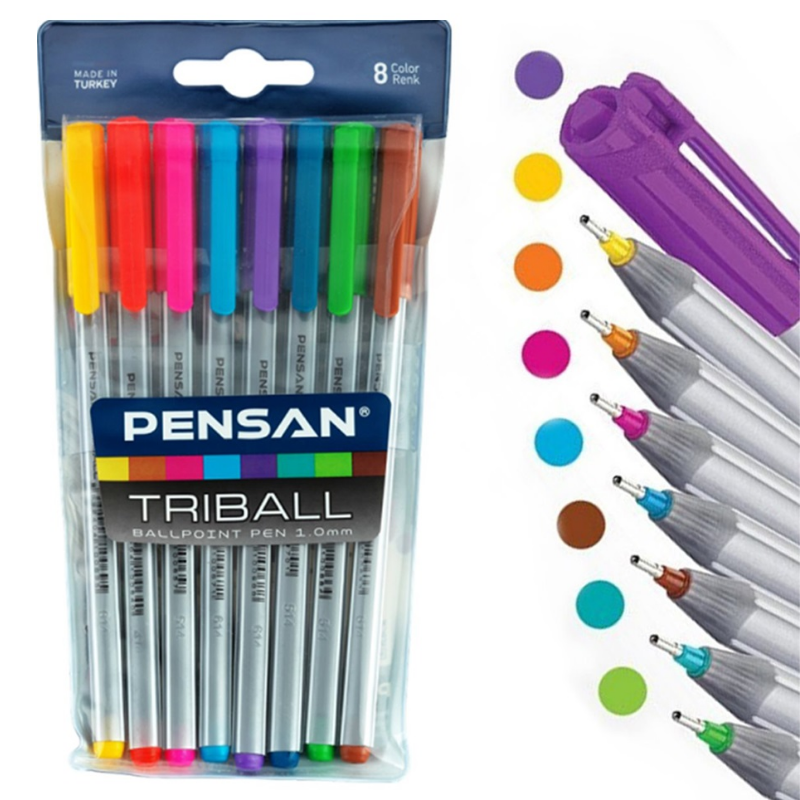 Pensan Triball Tükenmez Kalem Renkli 8'li