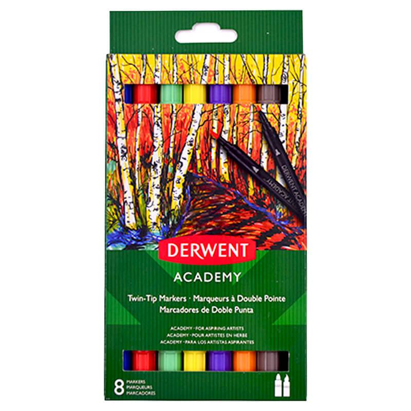 Derwent 98206 Academy Twin Çift Uçlu Keçeli Kalem 8'li Set