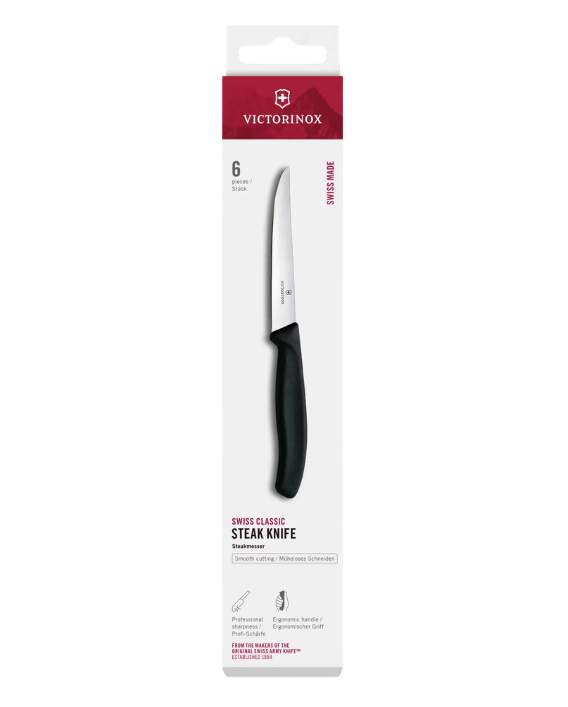 Victorinox 6.7903 Swiss Classic 12cm Düz Biftek Bıçağı, Siyah 6' lı Set