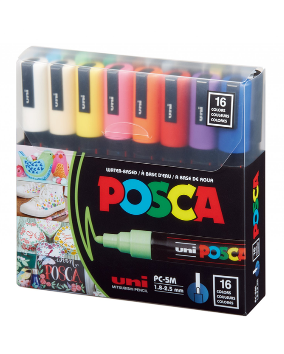 Uni Posca Su Bazlı Marker Seti PC-5M 1.8-2.5mm 16lı