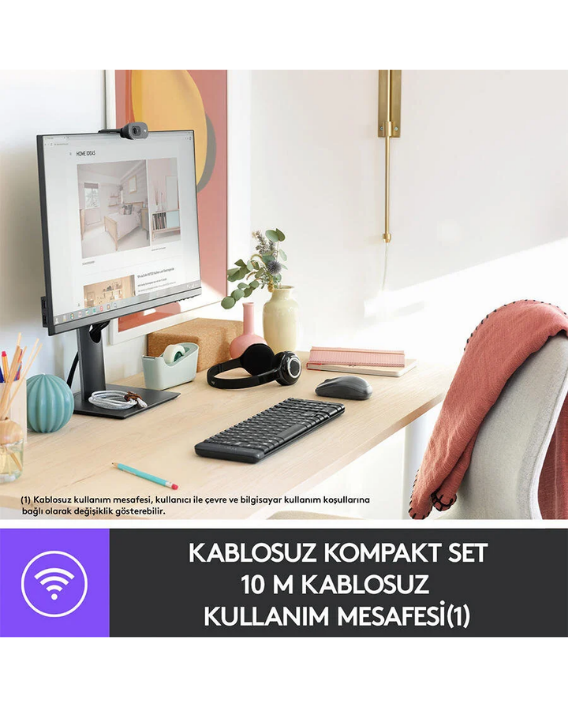 Logitech MK220 Kablosuz Kompakt Klavye Mouse Seti, Sağ ve Sol Elle Kullanıma Uygun Mouse, Sıvı Dökülmesine Dayanıklı, 10 m Kullanım Mesafesi, Türkçe Q Klavye, Siyah
