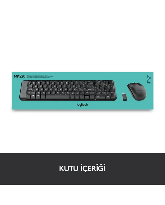 Logitech MK220 Kablosuz Kompakt Klavye Mouse Seti, Sağ ve Sol Elle Kullanıma Uygun Mouse, Sıvı Dökülmesine Dayanıklı, 10 m Kullanım Mesafesi, Türkçe Q Klavye, Siyah