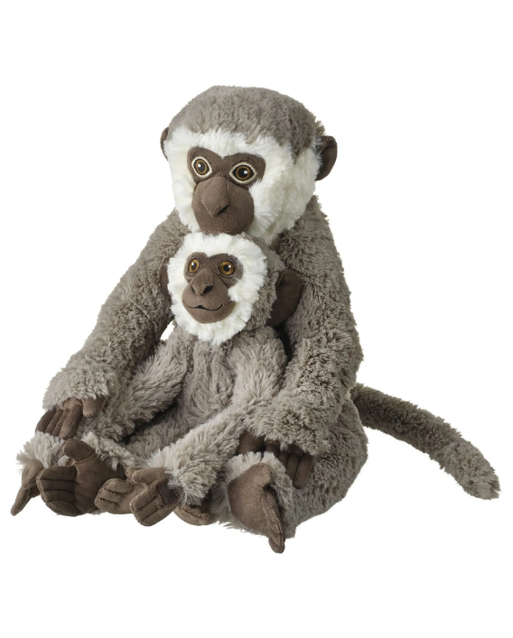 Vervet Maymunu ve Yavrusu 32 cm Gri Peluş Oyuncak