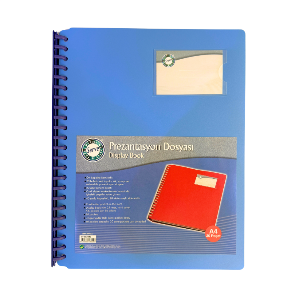 Serve Spiralli Sunum Dosyası Mavi 20 Poşet 40 Sayfa