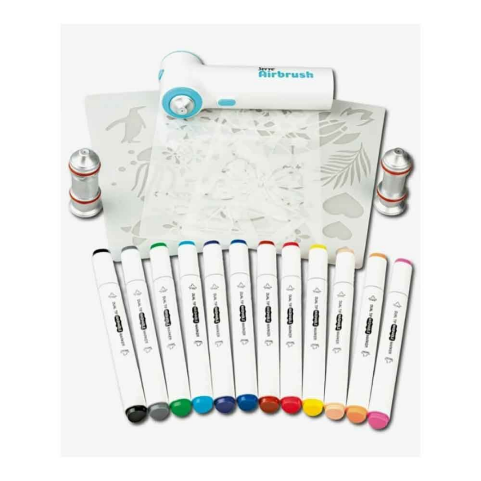 Serve Airbrush Kit – 12 Renk Su Bazlı Keçeli Kalem + Airbrush Cihazı