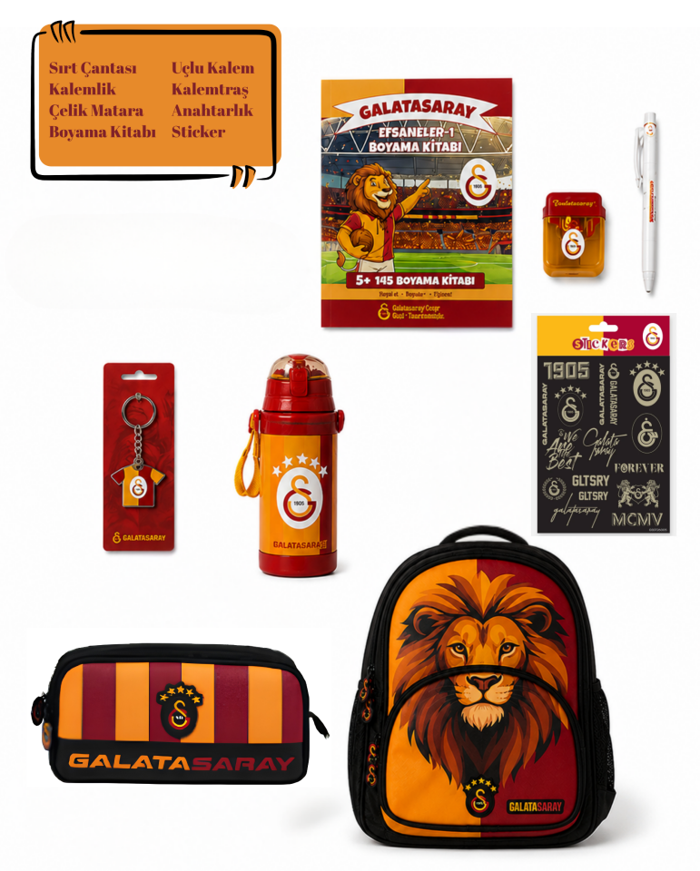 Galatasaray Lisanslı 8'li Okul Kırtasiye Seti