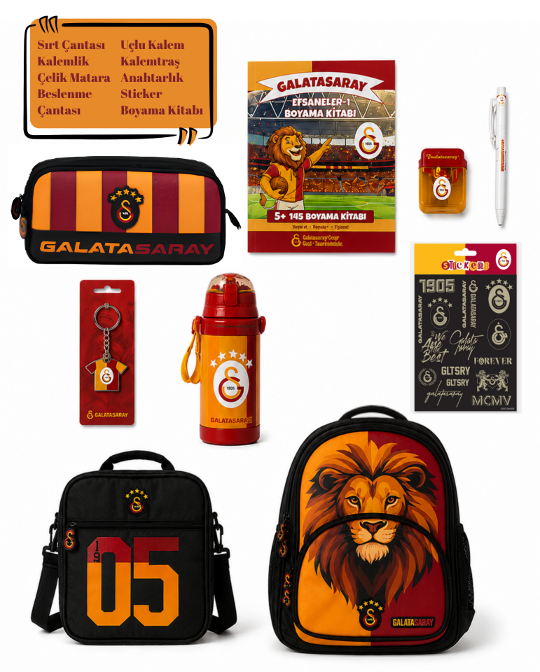 Galatasaray Lisanslı 9'lu Okul Kırtasiye Seti